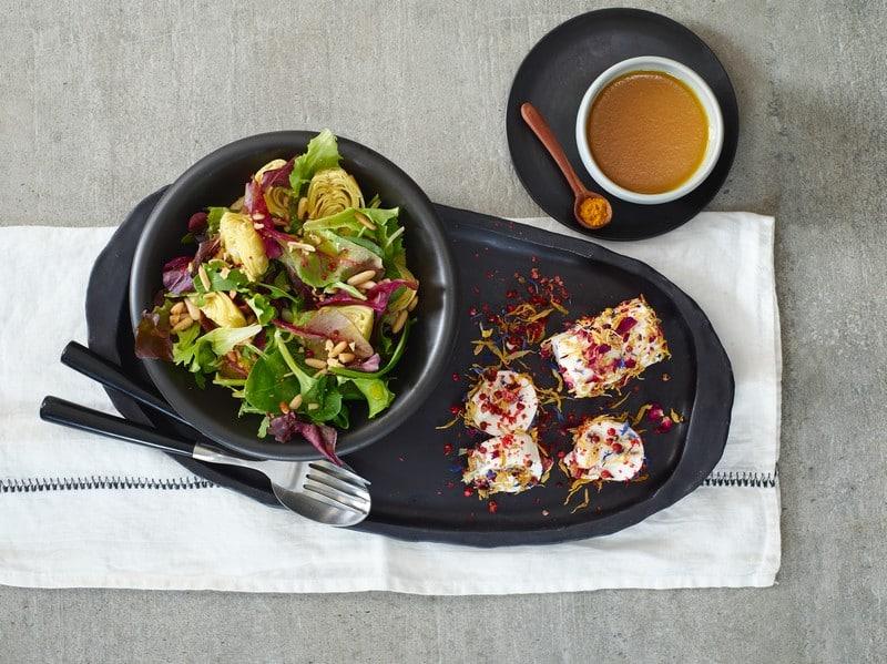 Salade-au-fromage-de-chèvre-enrobé-de-fleurs Épices Fuchs