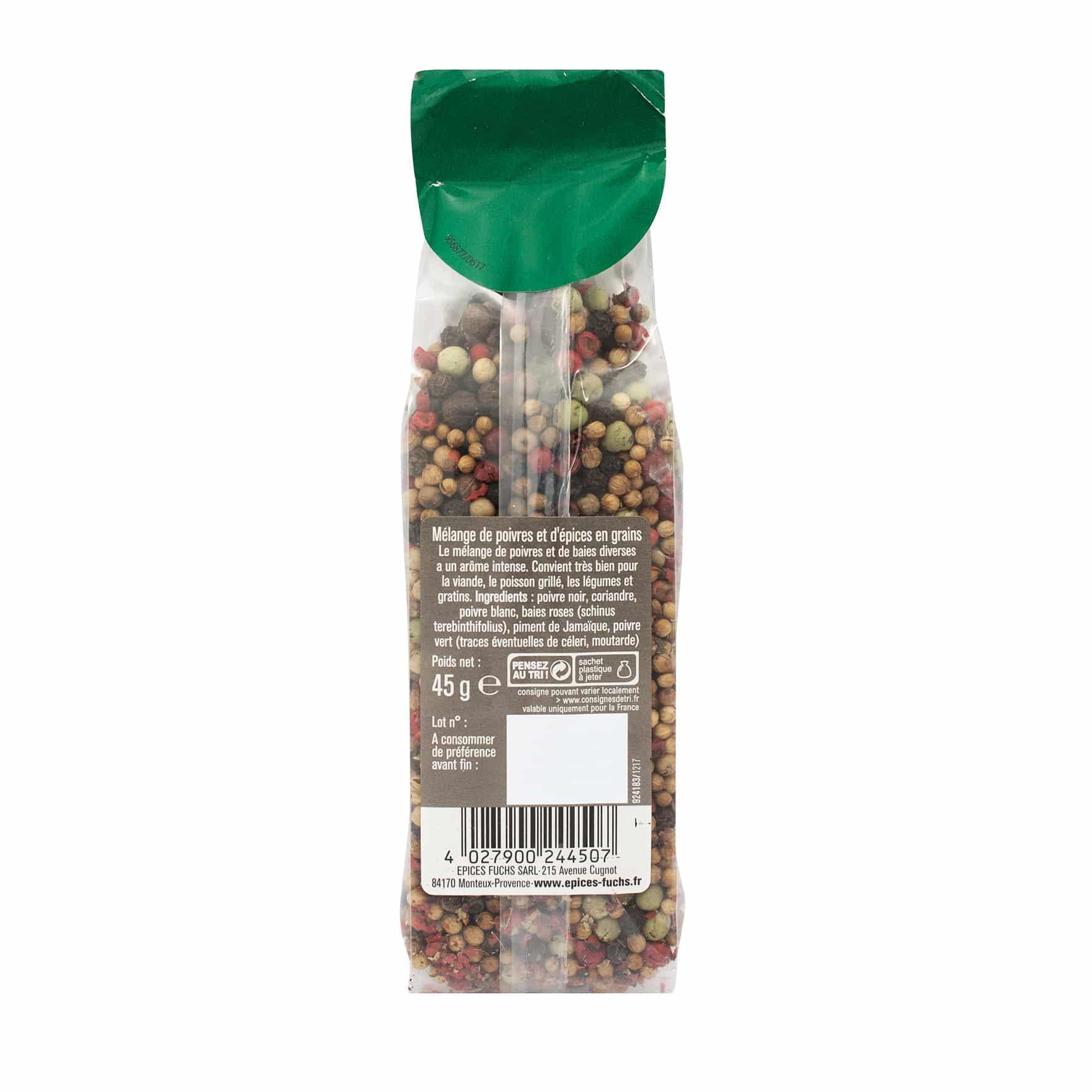 Mélange 5 baies grains sachet recharge - 45G FUCHS - Épices Fuchs