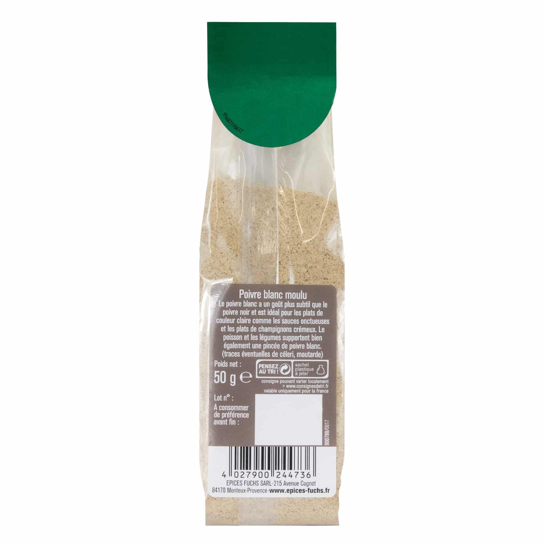 Poivre blanc moulu sachet recharge - 50G FUCHS - Épices Fuchs