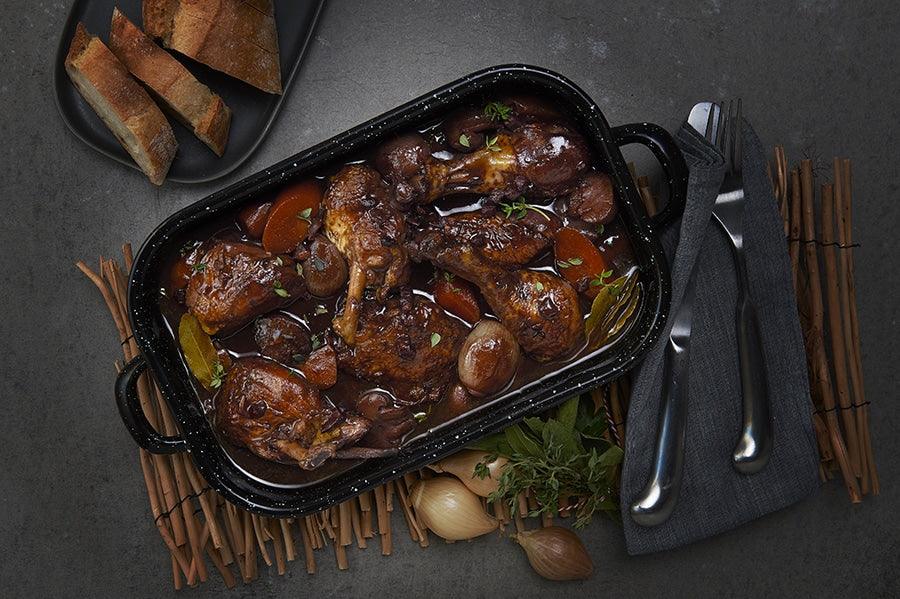 Présentation de la recette coq au vin facile - épices Fuchs