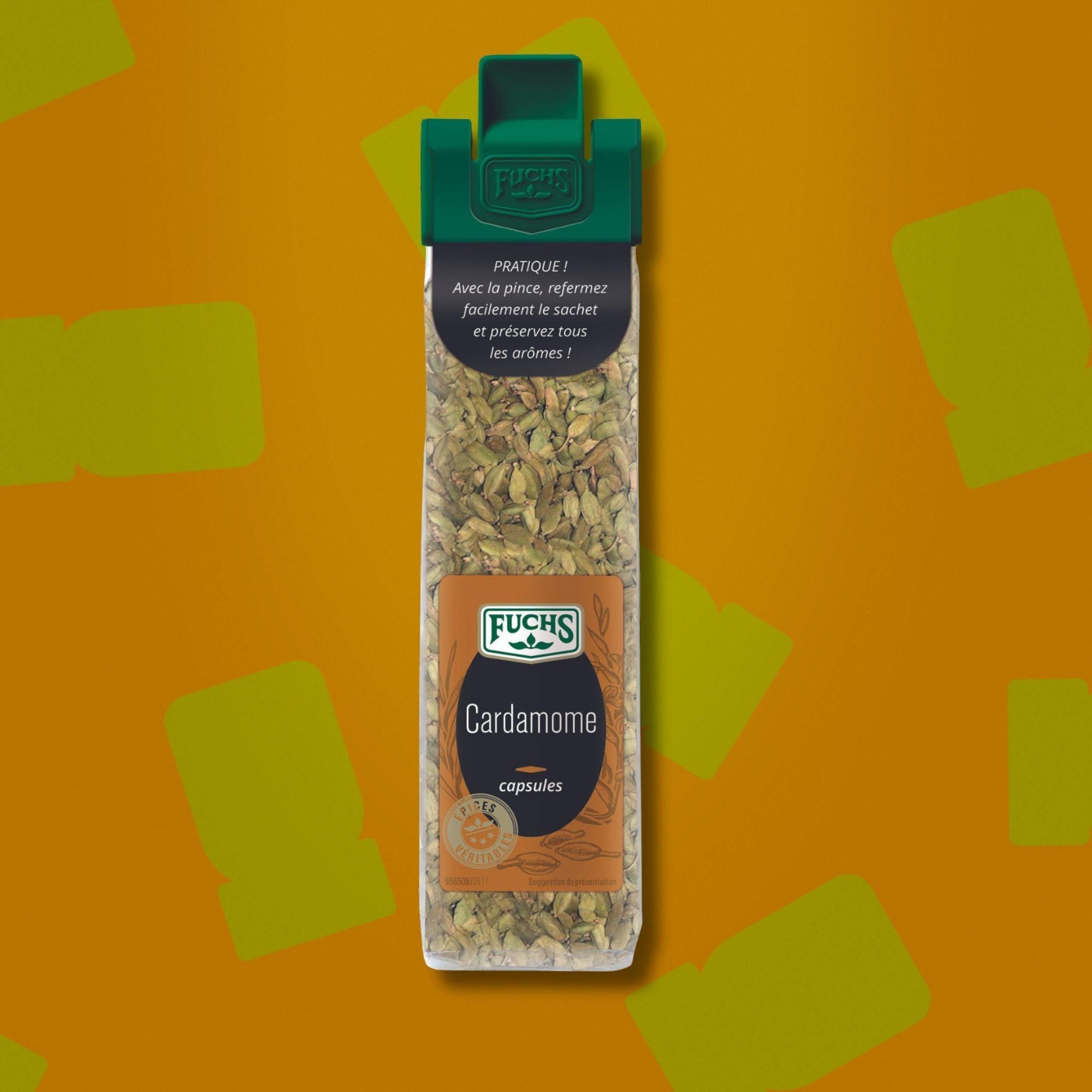 Sachet de cardamome  Fuchs avec pince refermable pour conserver les arômes