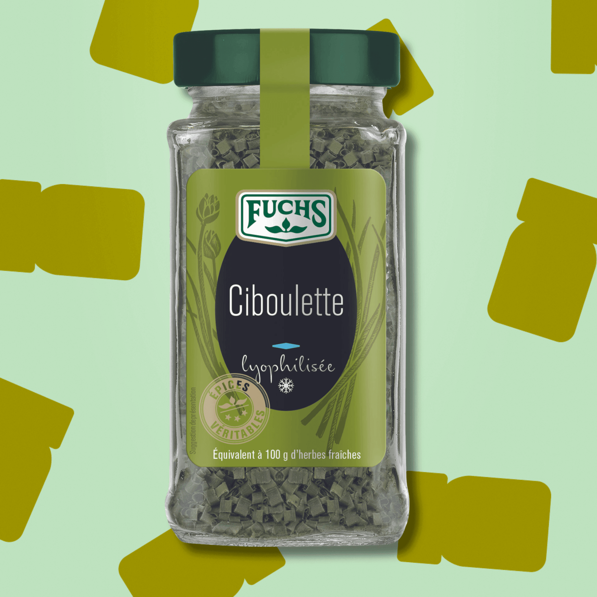 Flacon ciboulette lyophilisée Fuchs 10g couleur et arôme préservés pour omelettes et tartares