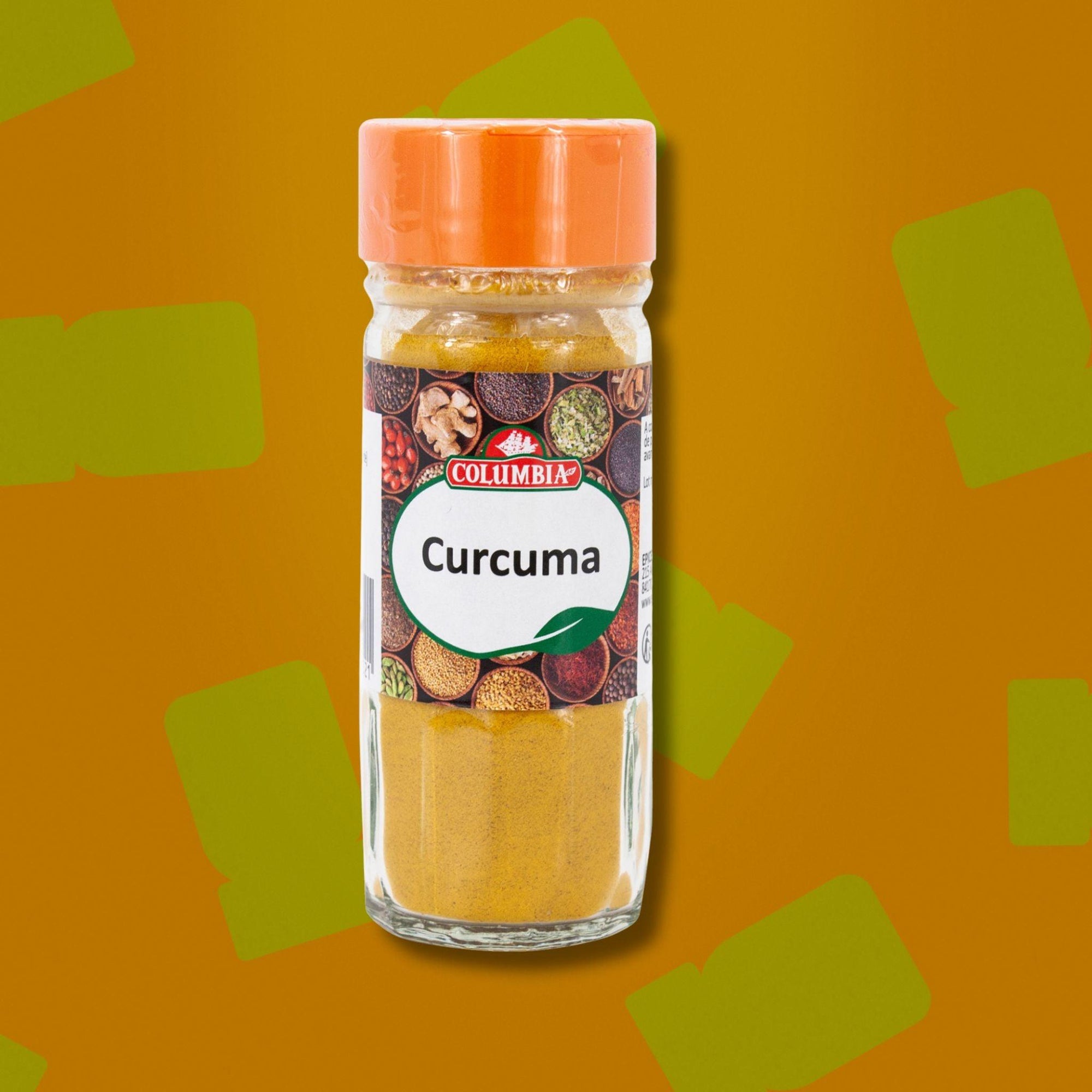 Flacon de Curcuma moulue de la marque Columbia. 