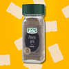 Flacon poivre gris moulu Fuchs, avec bouchon vert et étiquette indiquant "Épices véritables"