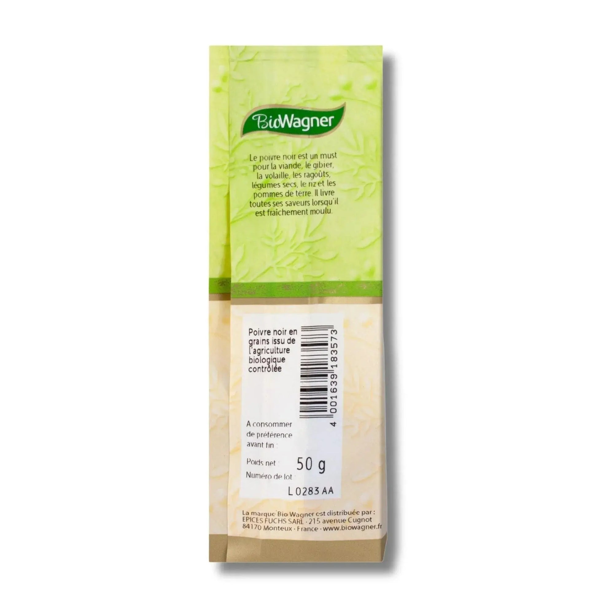 Poivre noir bio grain sachet - 50G BIOWAGNER - Épices Fuchs