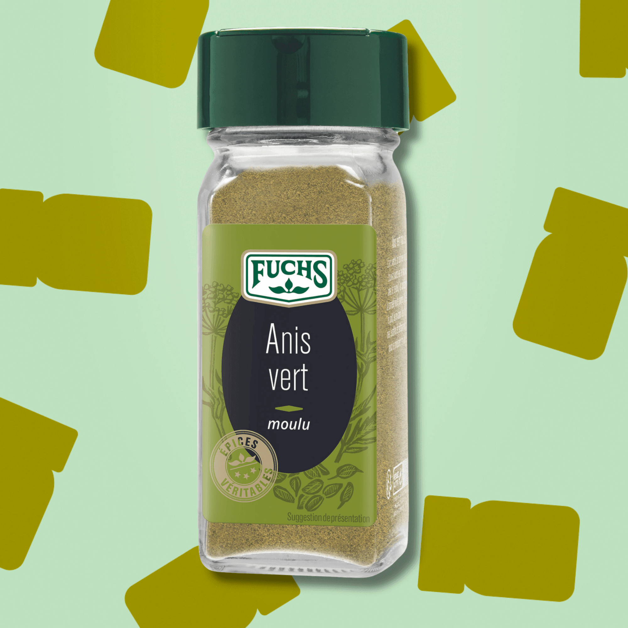 Flacon d'anis vert moulu 35g Épices Fuchs, poudre fine aromatique idéale pour le pain d'épices, les sablés Bredele alsaciens, les poissons blancs et les desserts fruités