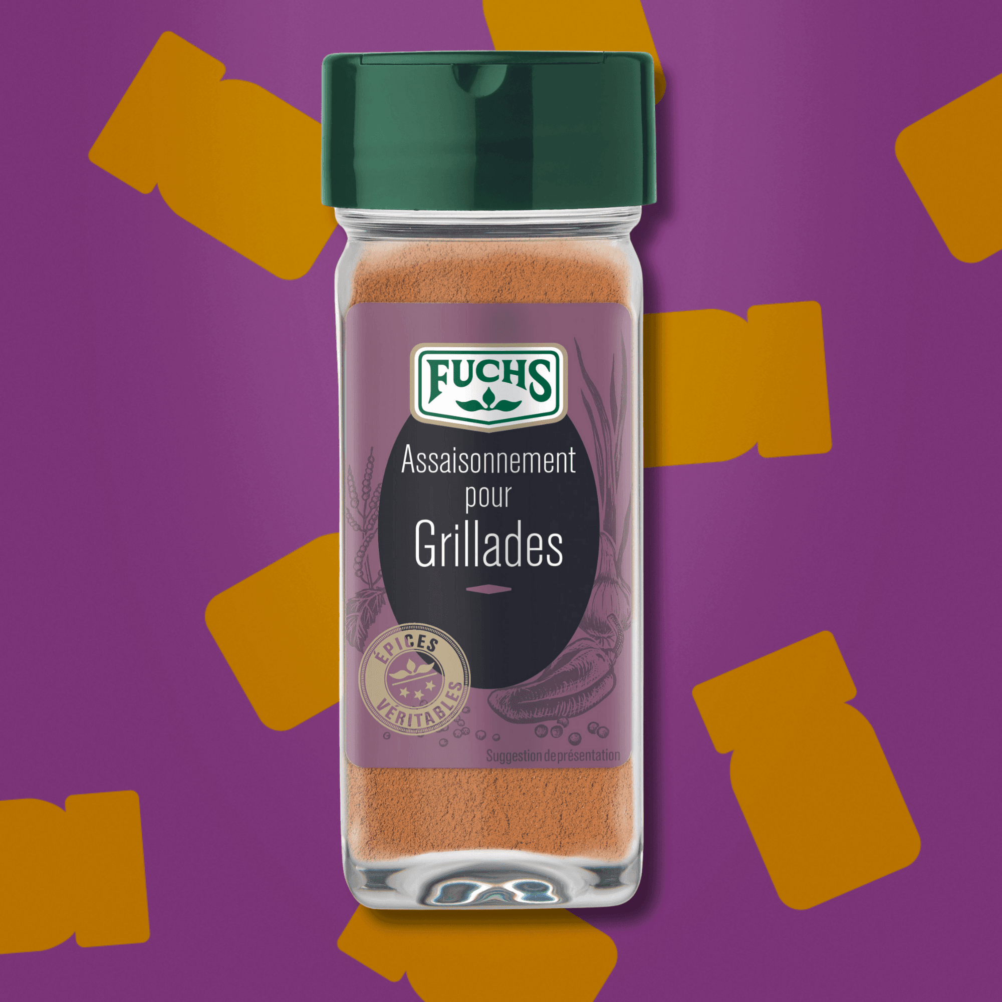 Mélange Assaisonnement Grillades Fuchs en flacon 35g, épices au paprika et livèche idéal pour le barbecue et la plancha Fuchs.
