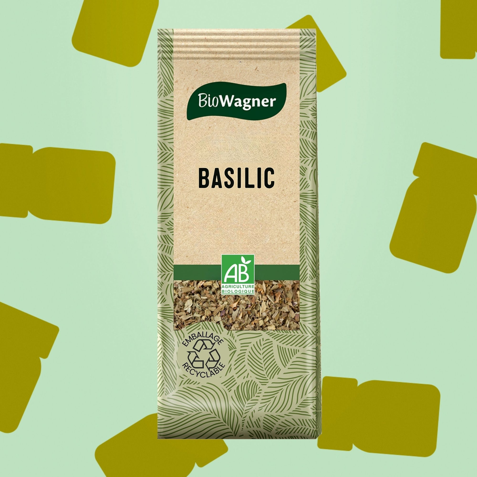 Sachet de basilic bio AB deshydrate Biowagner 15g pour pesto maison et sauce tomate