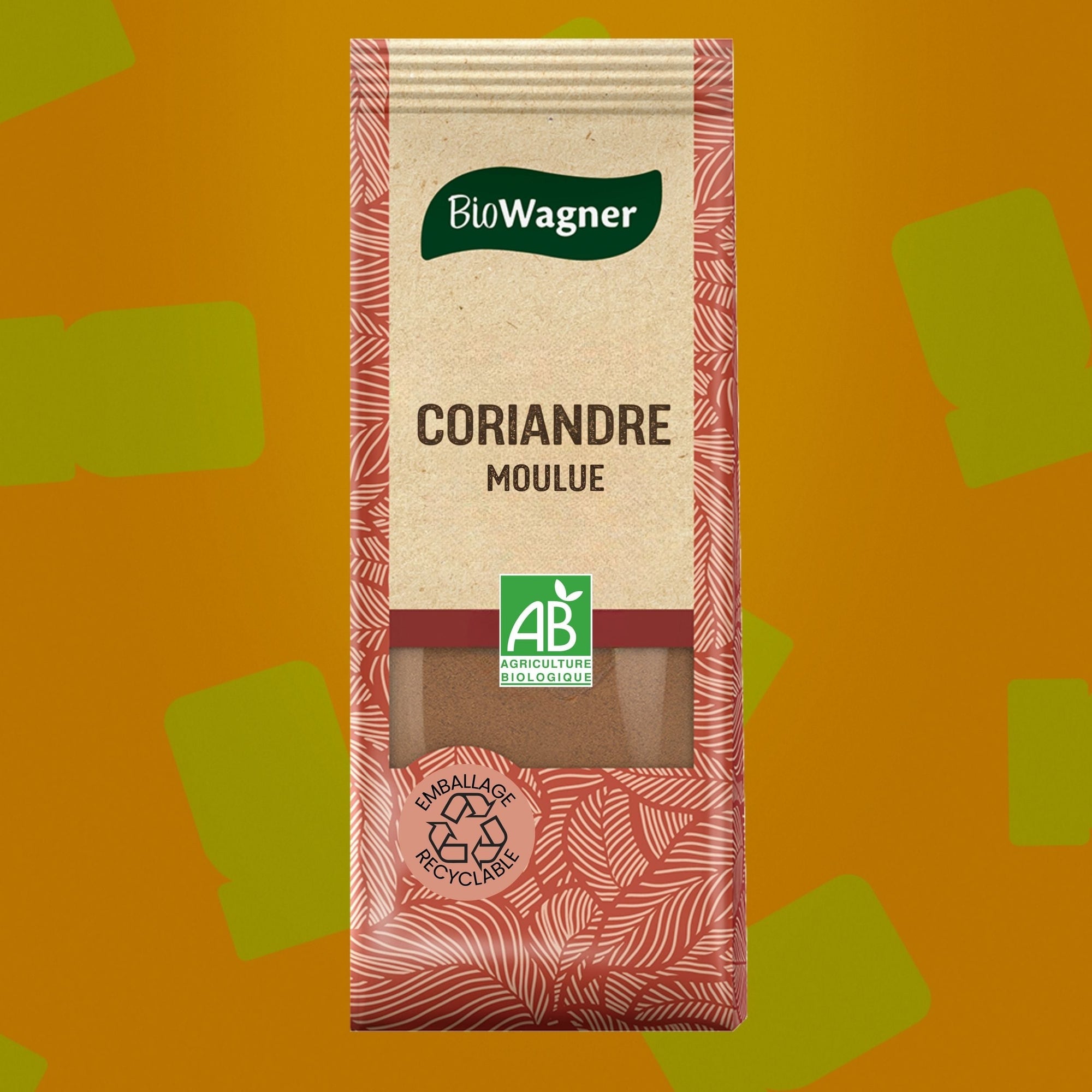 Sachet de coriandre moulue biologique certifiée Bio AB 40g Biowagner, idéale pour parfumer les currys, tajines, marinades et plats de légumes