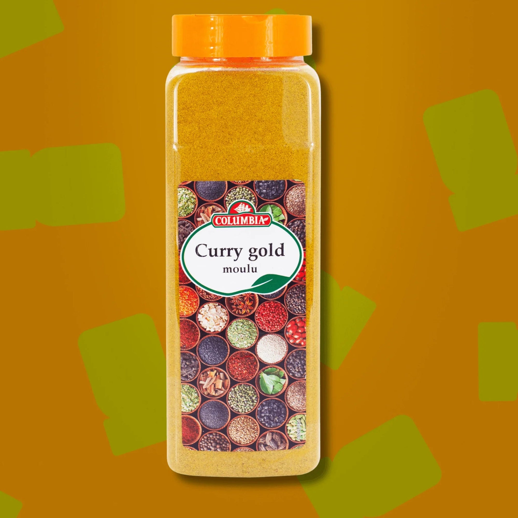 Grande boite professionnelle de curry gold moulu Columbia 500g boite litre pour restaurateurs poulet au curry et dahl, format économique et gain de place en cuisine