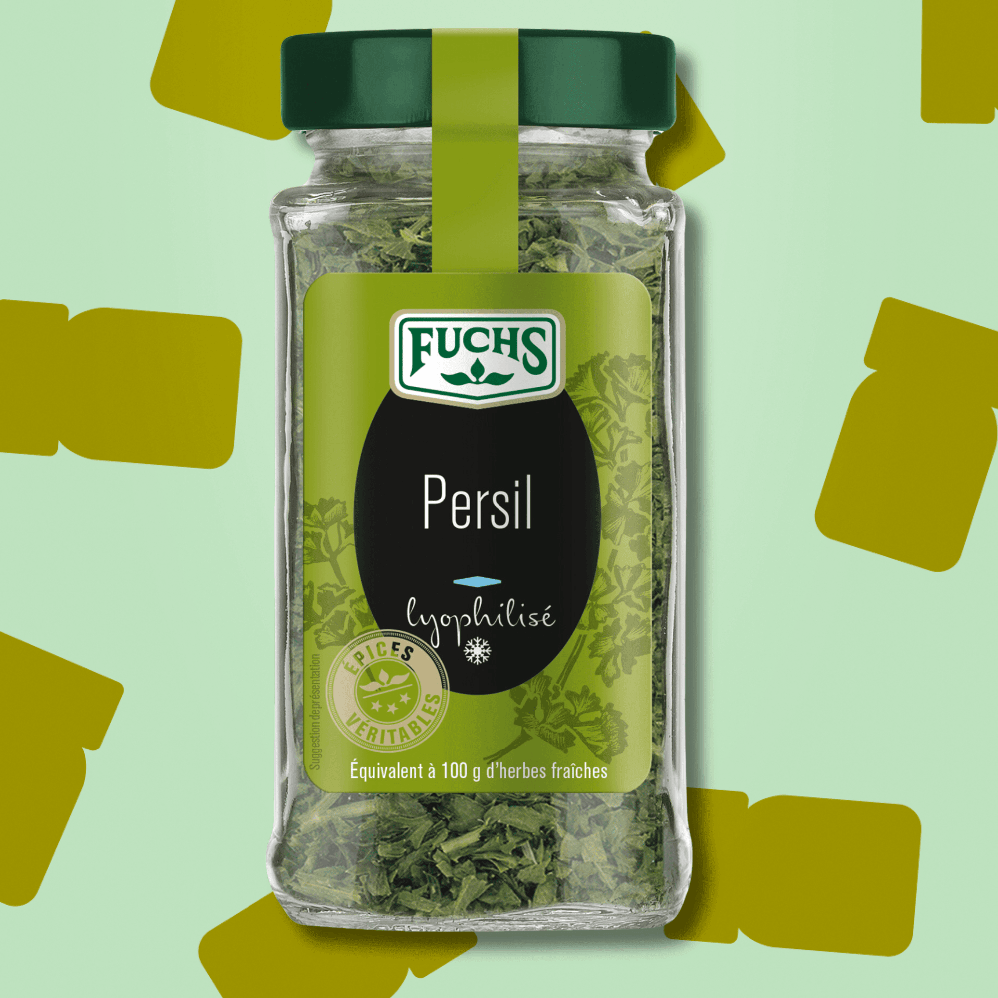 Flacon en verre de persil plat lyophilise Fuchs 14 g herbe aromatique de premiere qualite pour omelettes et beurres composes