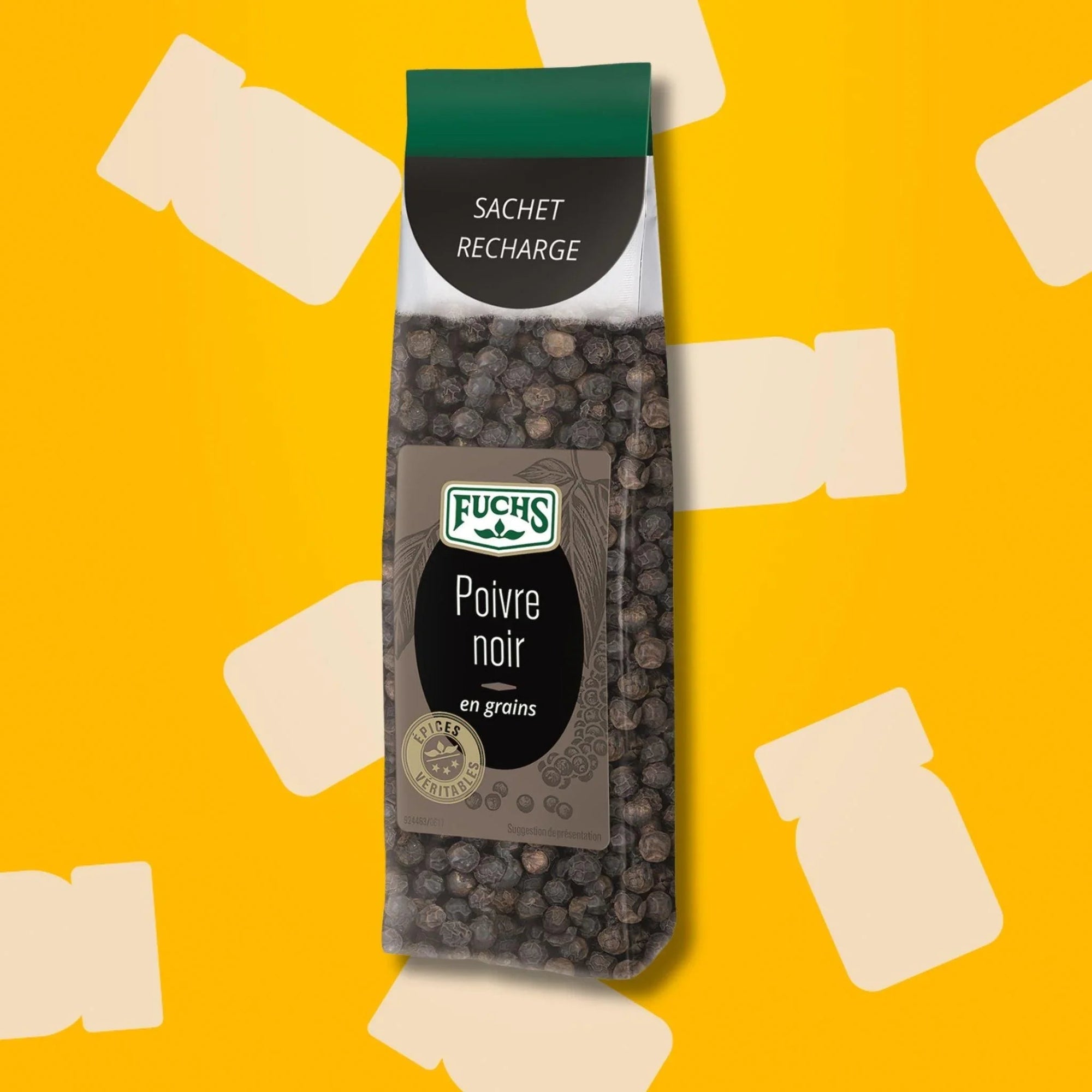 Sachet recharge de poivre noir en grains Fuchs 60 g baies entieres de Piper nigrum pour moulin et mortier