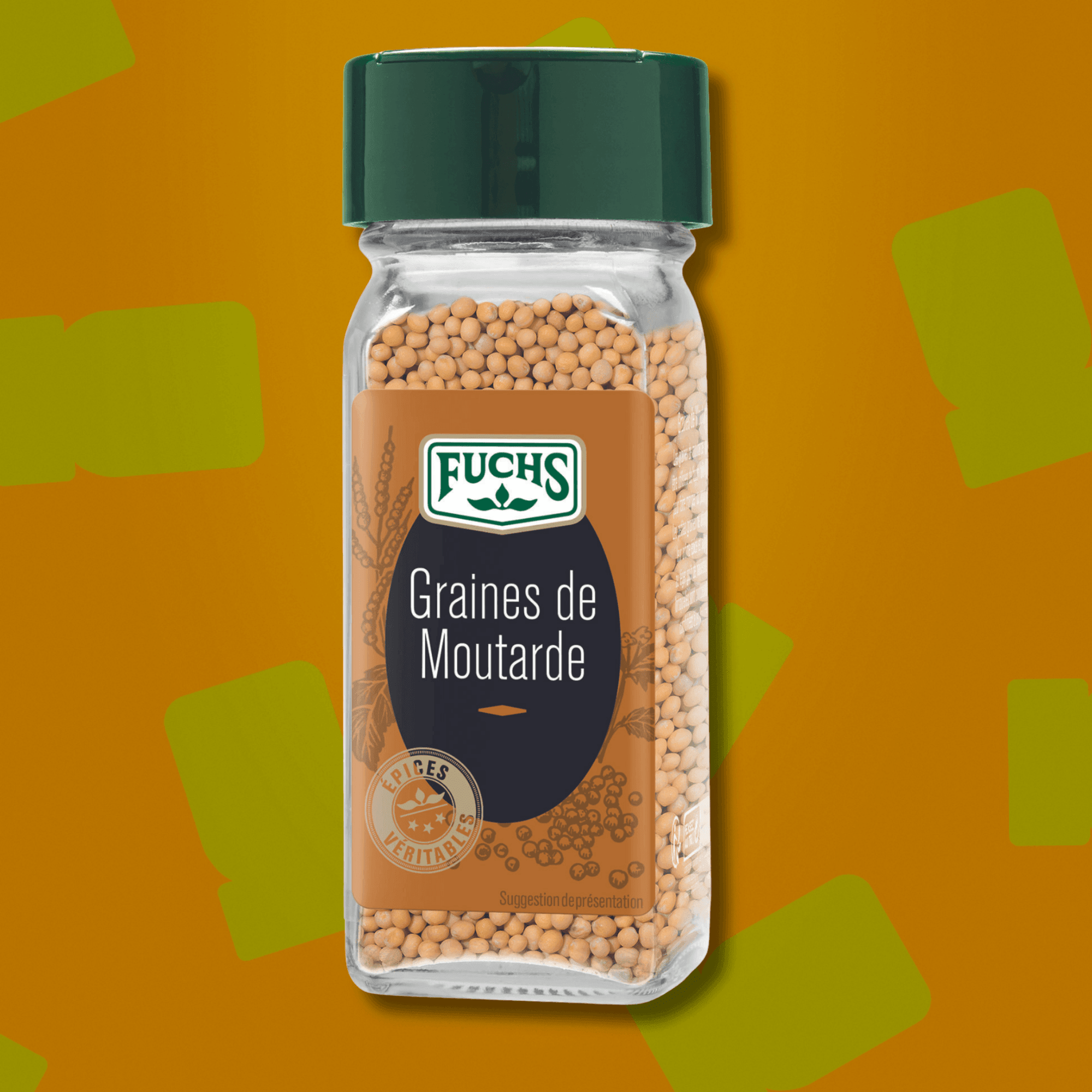 Graines de moutarde Fuchs en flacon 60g, épice entière et croquante idéale pour les pickles, conserves, currys et marinades.