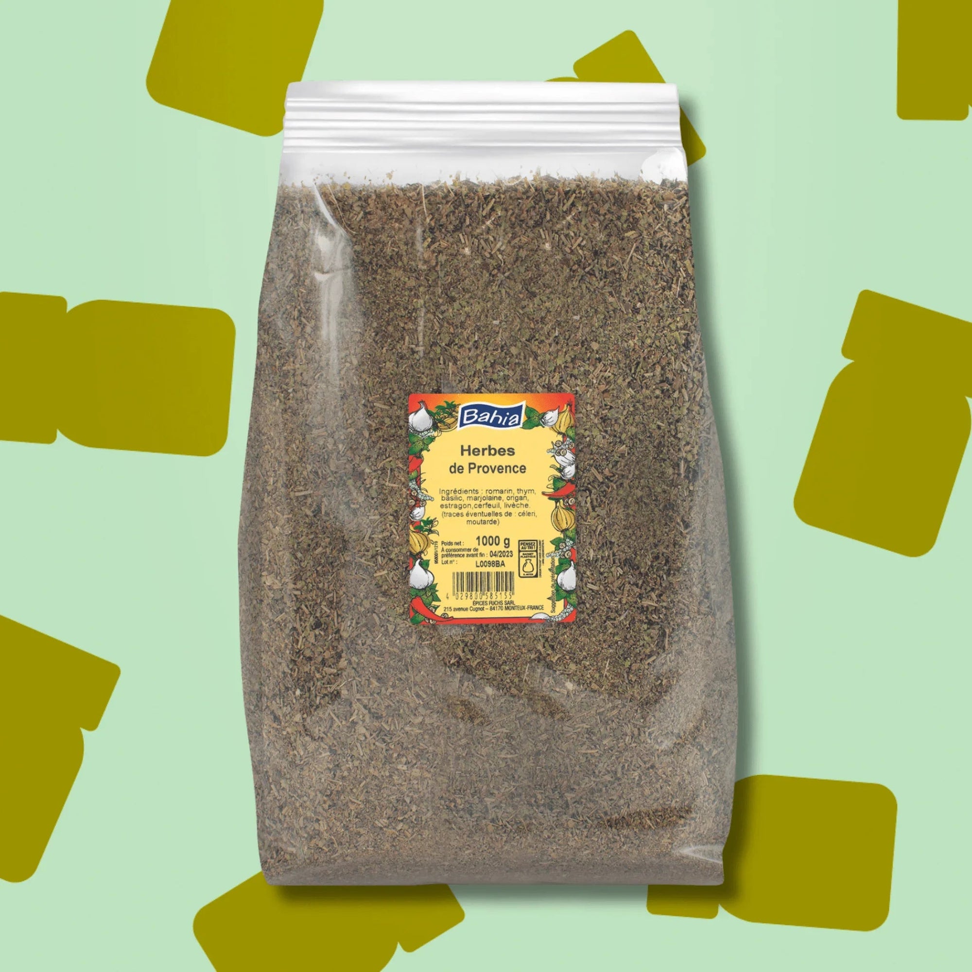 Sac professionnel d'un kilo d'herbes de Provence Bahia pour restaurateurs et chefs de cuisine. Mélange aromatique traditionnel idéal pour assaisonner en volume les grillades au barbecue, les marinades, les sauces tomate et les plats mijotés
