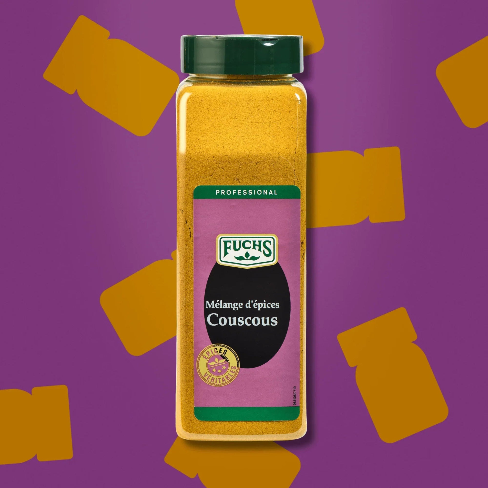 Boîte d'un litre de mélange d'épices pour couscous 500g Fuchs Pro, format professionnel facile à ranger et organiser en cuisine