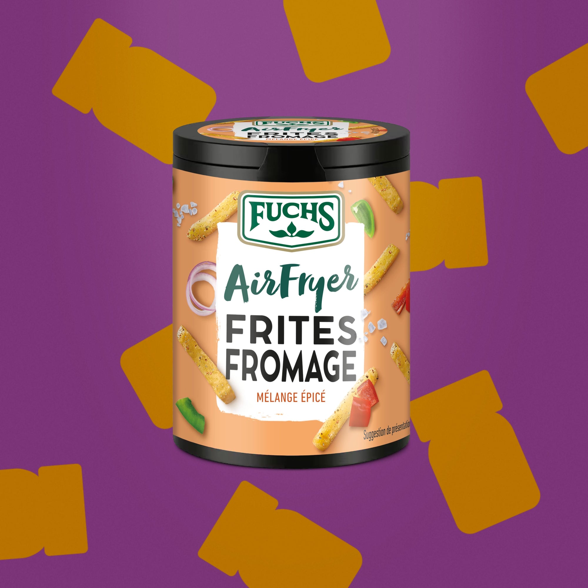 Mélange frites et fromage Fuchs en flacon 75g, assaisonnement spécial AirFryer idéal pour préparer des cheesy fries croustillantes Fuchs.