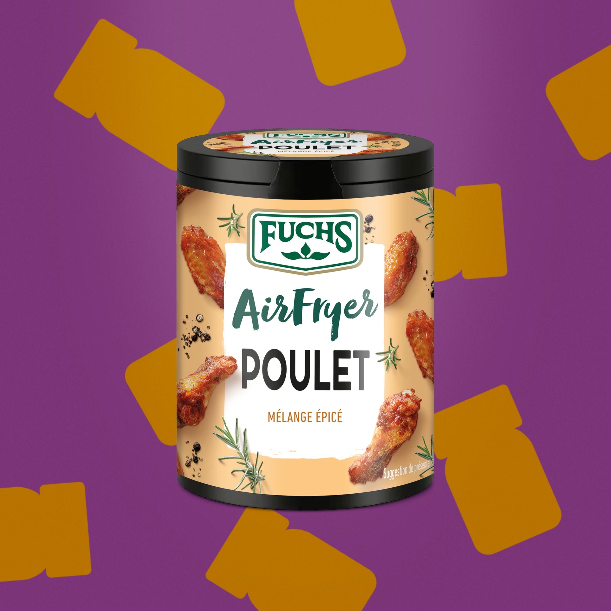 Flacon de mélange d'épices pour poulet épicé 70g Épices Fuchs spécial AirFryer, idéal pour obtenir une peau croustillante et dorée sans huile sur les pilons, ailes (wings) et blancs de volaille