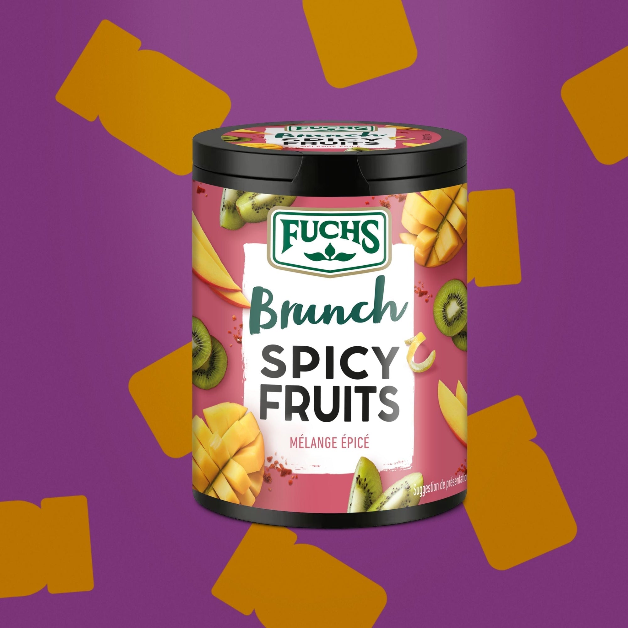 Mélange Spicy Fruits Fuchs en flacon 75g, topping acidulé et pimenté de la gamme Brunch idéal pour assaisonner les fruits frais Fuchs.