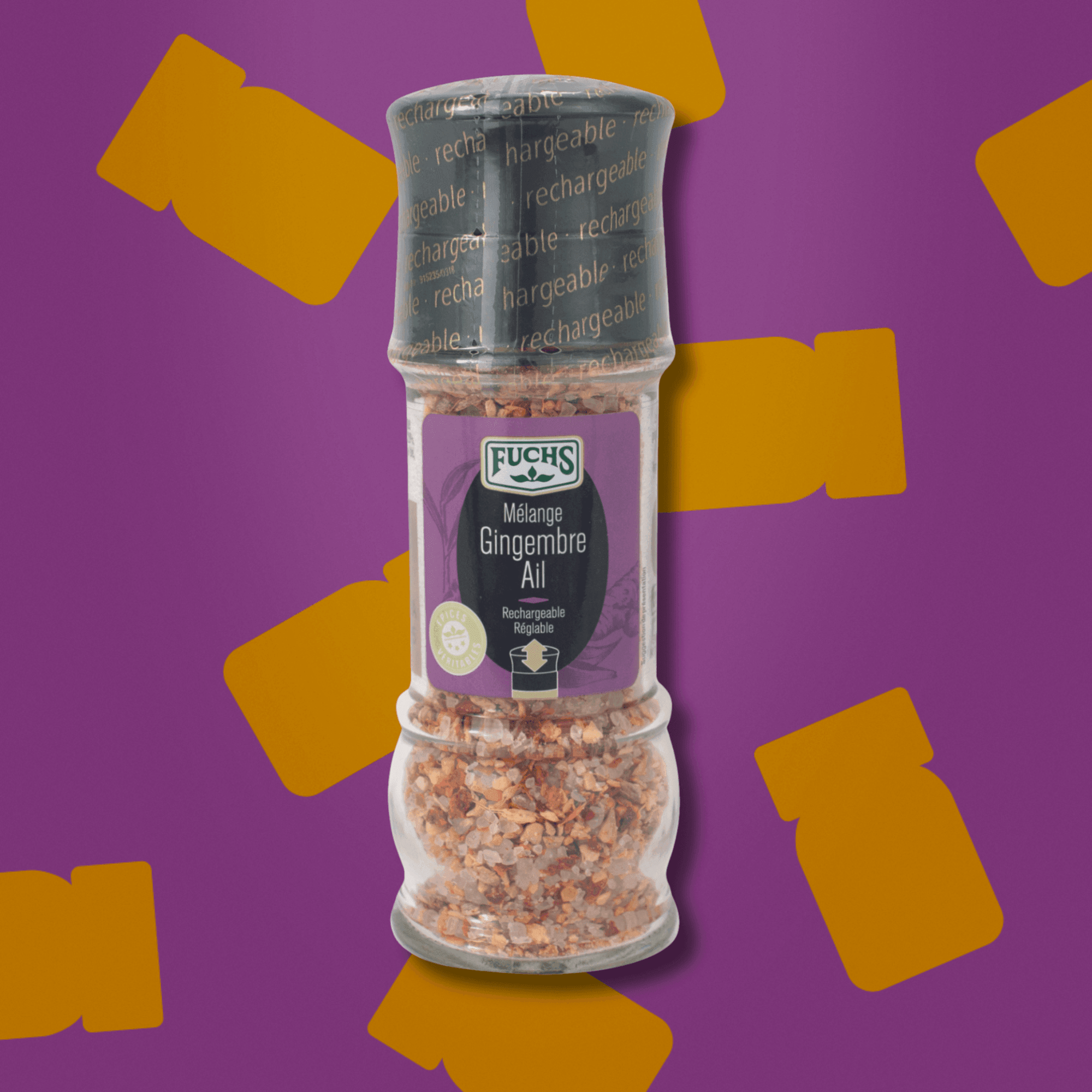 Flacon moulin de melange sale gingembre et ail Fuchs 90g pour sautes au wok et marinades