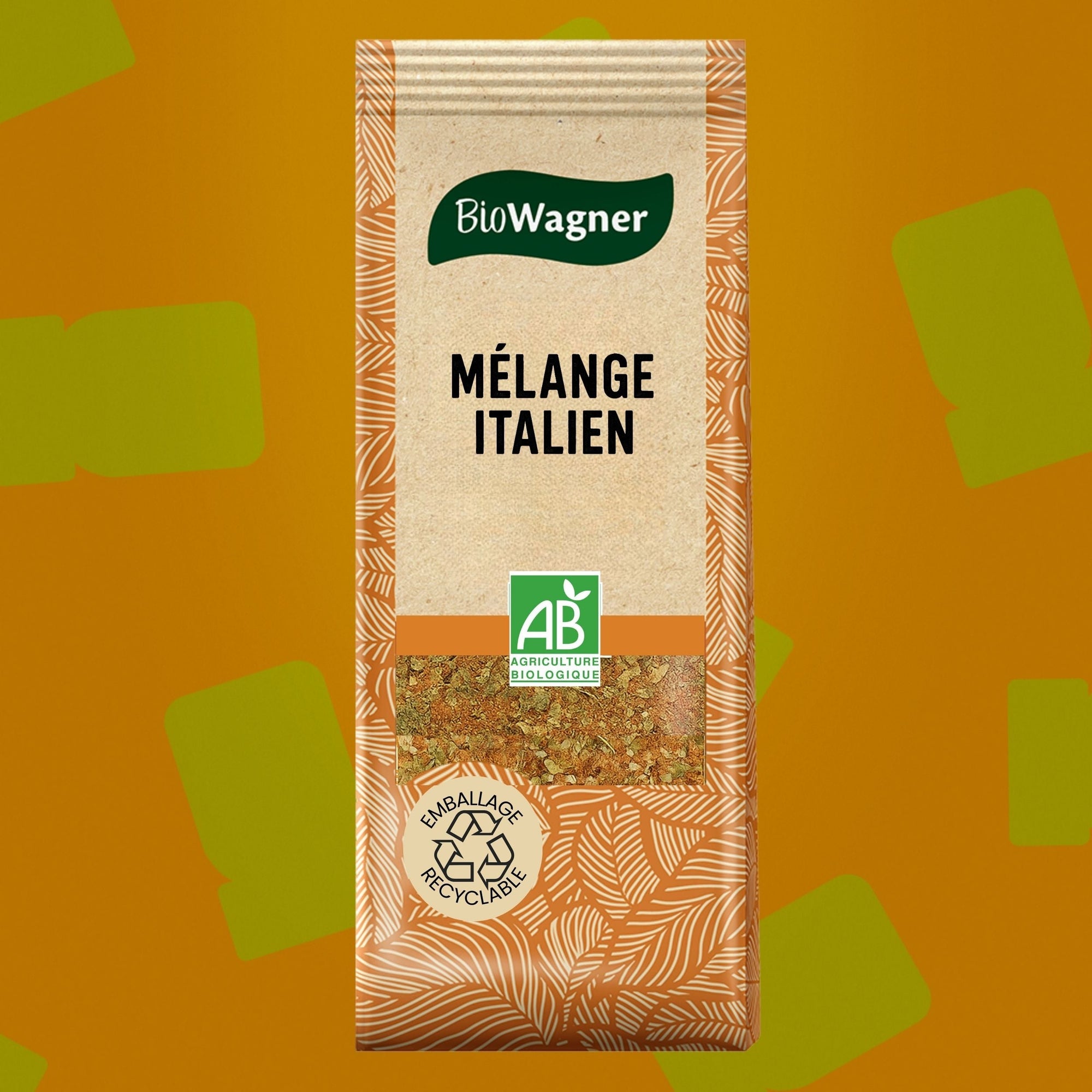 Sachet de mélange italien bio 60g Biowagner, herbes et épices aromatiques biologiques idéales pour assaisonner les sauces tomate, pâtes, pizzas et bruschettas