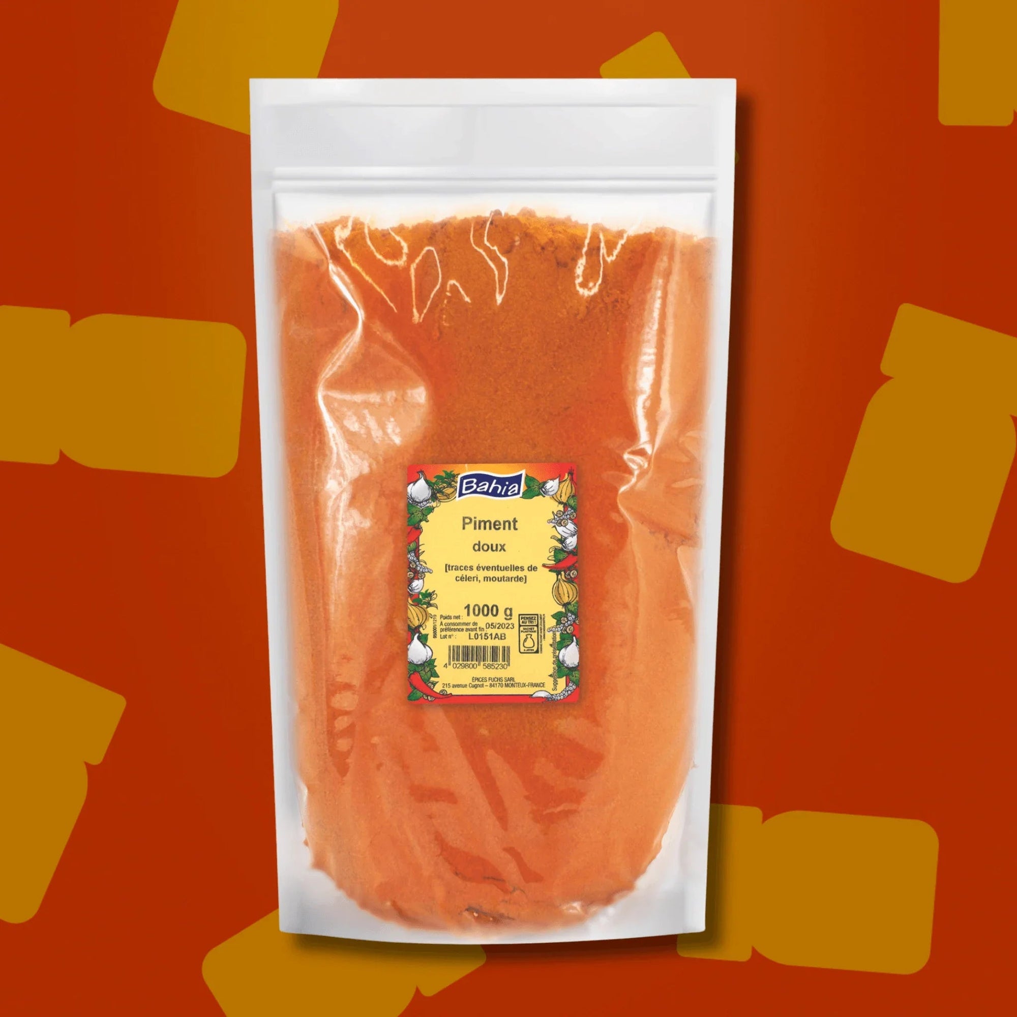 Sac professionnel d'un kilo de piment doux moulu Bahia pour restaurateurs et charcutiers, idéal pour assaisonner en volume le goulash, les charcuteries, les marinades et les rubs de barbecue