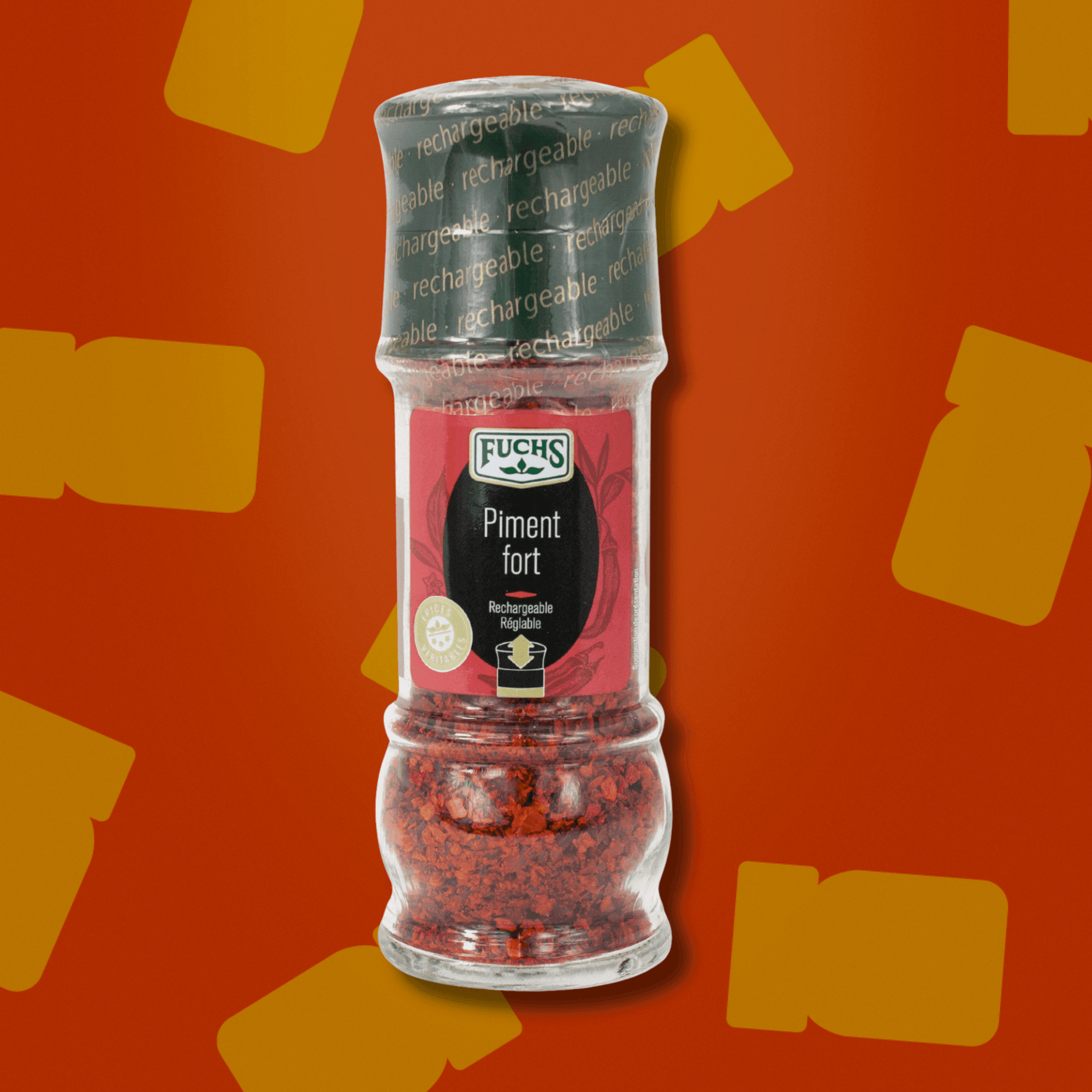 Flacon moulin de piment fort Fuchs 45g rechargeable pour assaisonnement de table et finitions