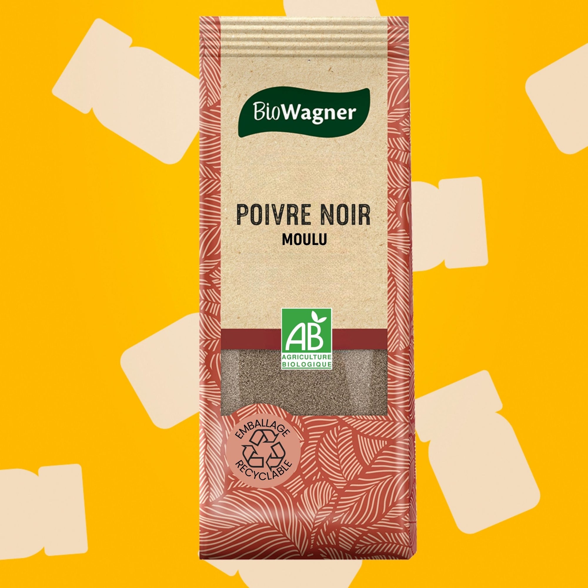 Sachet de poivre noir bio AB moulu Biowagner 50g pour sauces viandes et marinades