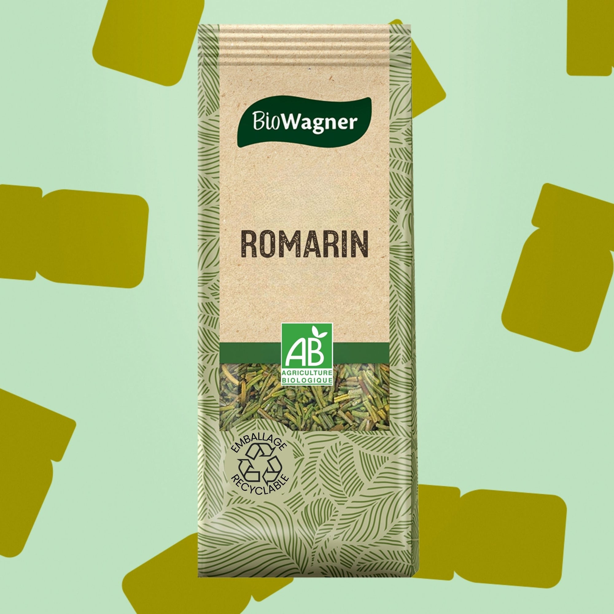 Sachet de romarin bio 30g Biowagner certifié AB pour grillades, marinades et cuisine, avec brins de romarin déshydraté
