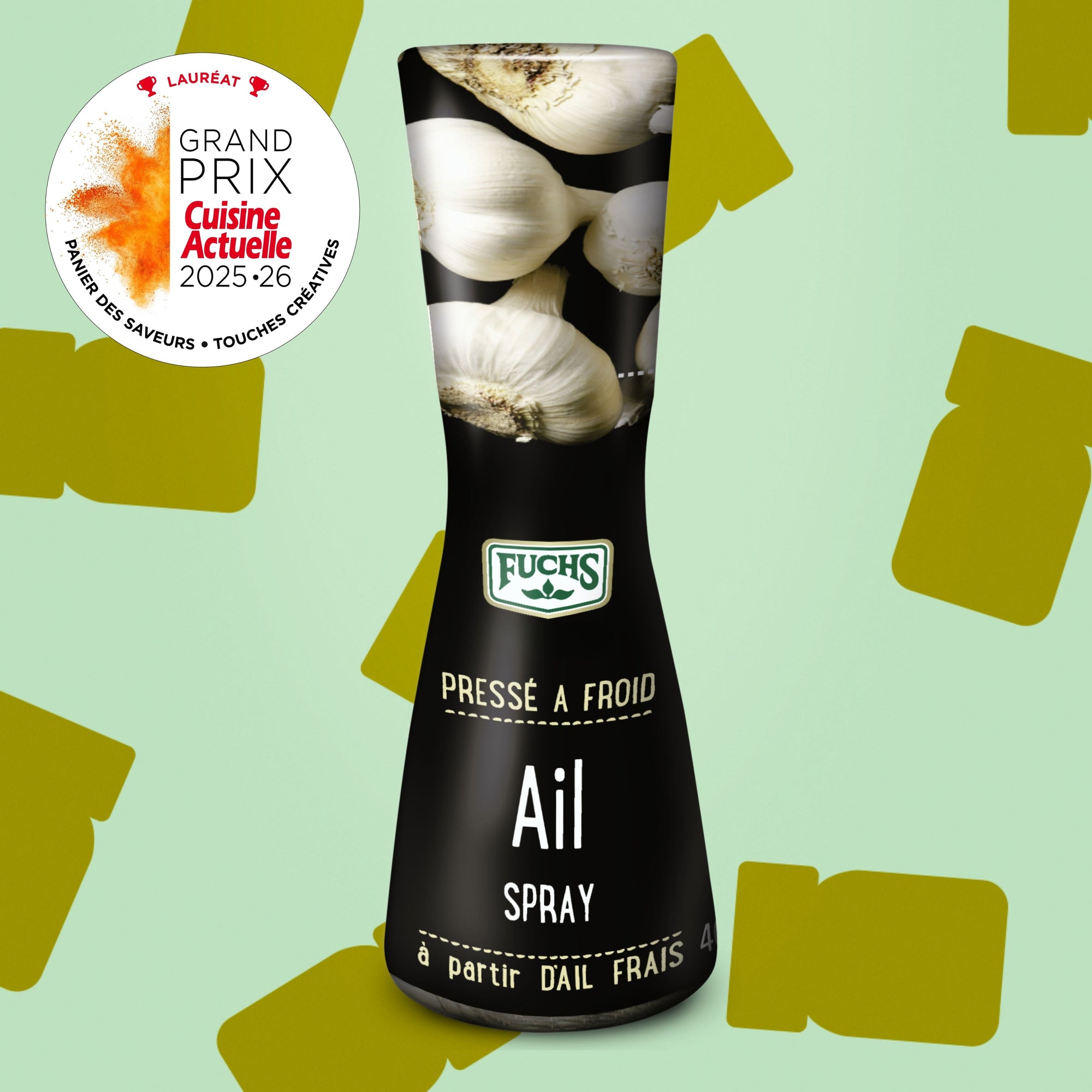 Flacon spray d'ail extrait naturel 40ml Épices Fuchs, Élu Grand Prix Cuisine Actuelle 2025-2026, pour l'assaisonnement du pain à l'ail, des poêlées de légumes, pâtes et vinaigrettes