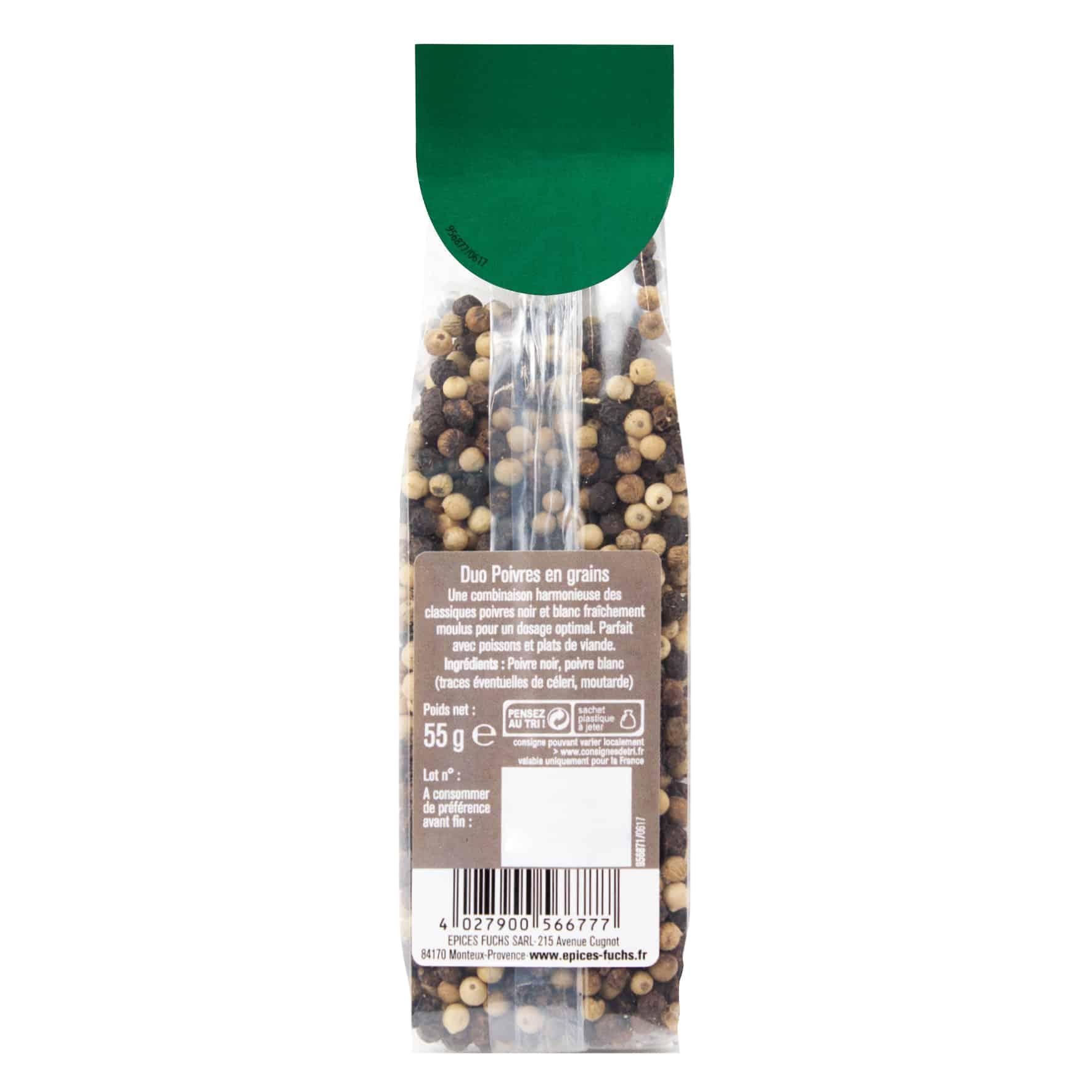 Duo Poivres grains sachet recharge - 55G FUCHS - Épices Fuchs