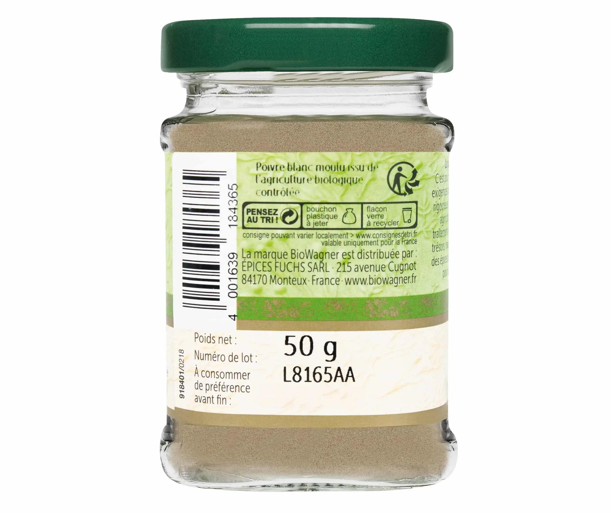 Poivre blanc bio moulu - 50G BIOWAGNER - Épices Fuchs