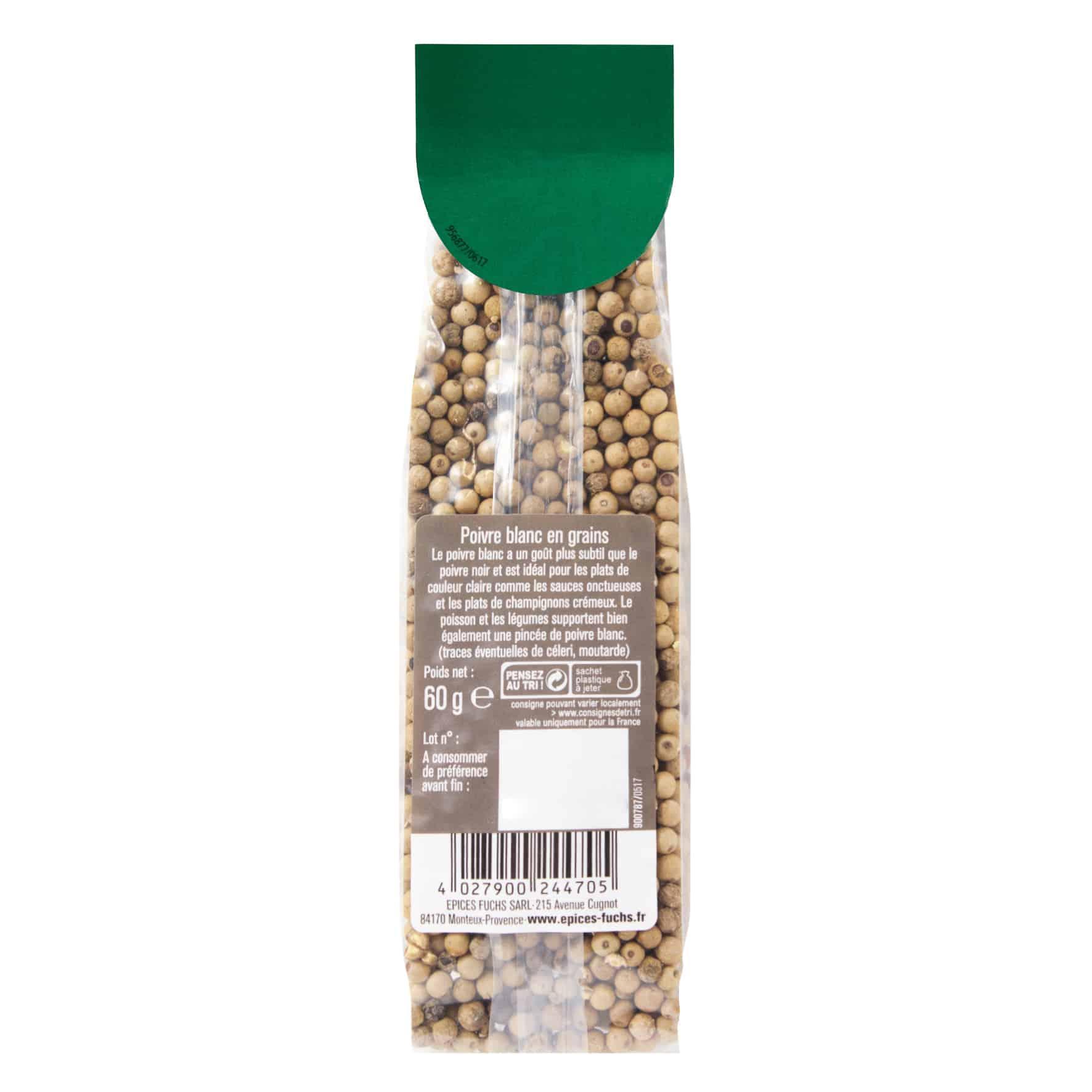 Poivre blanc grains sachet recharge - 60G FUCHS - Épices Fuchs